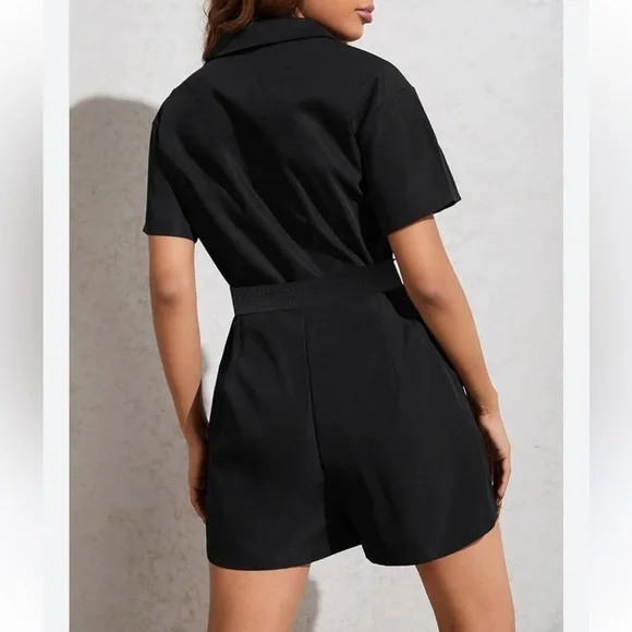 SHEIN Black Button-Up Romper - Picture 3 of 9